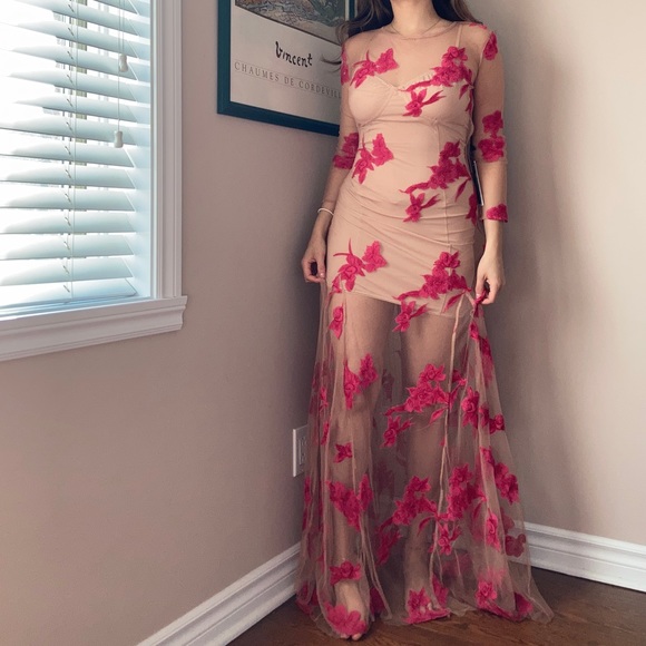 Nude mesh embroidered dress - Picture 3 of 11